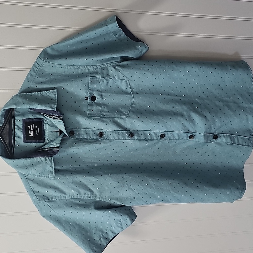 Blue Short Sleeve Button-Up Shirt